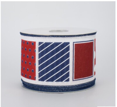Blue Ribbon Block Patterned Blocks Ribbon: Red, White, Blue 2.5