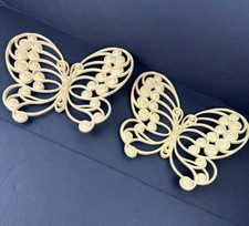 2 Vtg 12" x 10" Burwood Products Co Wall Decor Butterflies #1629 Natural MCM