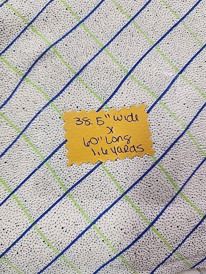 Stamped Beige Windowpane Blue Green Plaid Crepe Fabric 38.5"w X 60" 1.6yd Vtg - Image 3 of 4