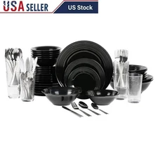 Complete 62 Piece Kitchen Dinnerware Set Six W/ Glass Tumblers Flatware New