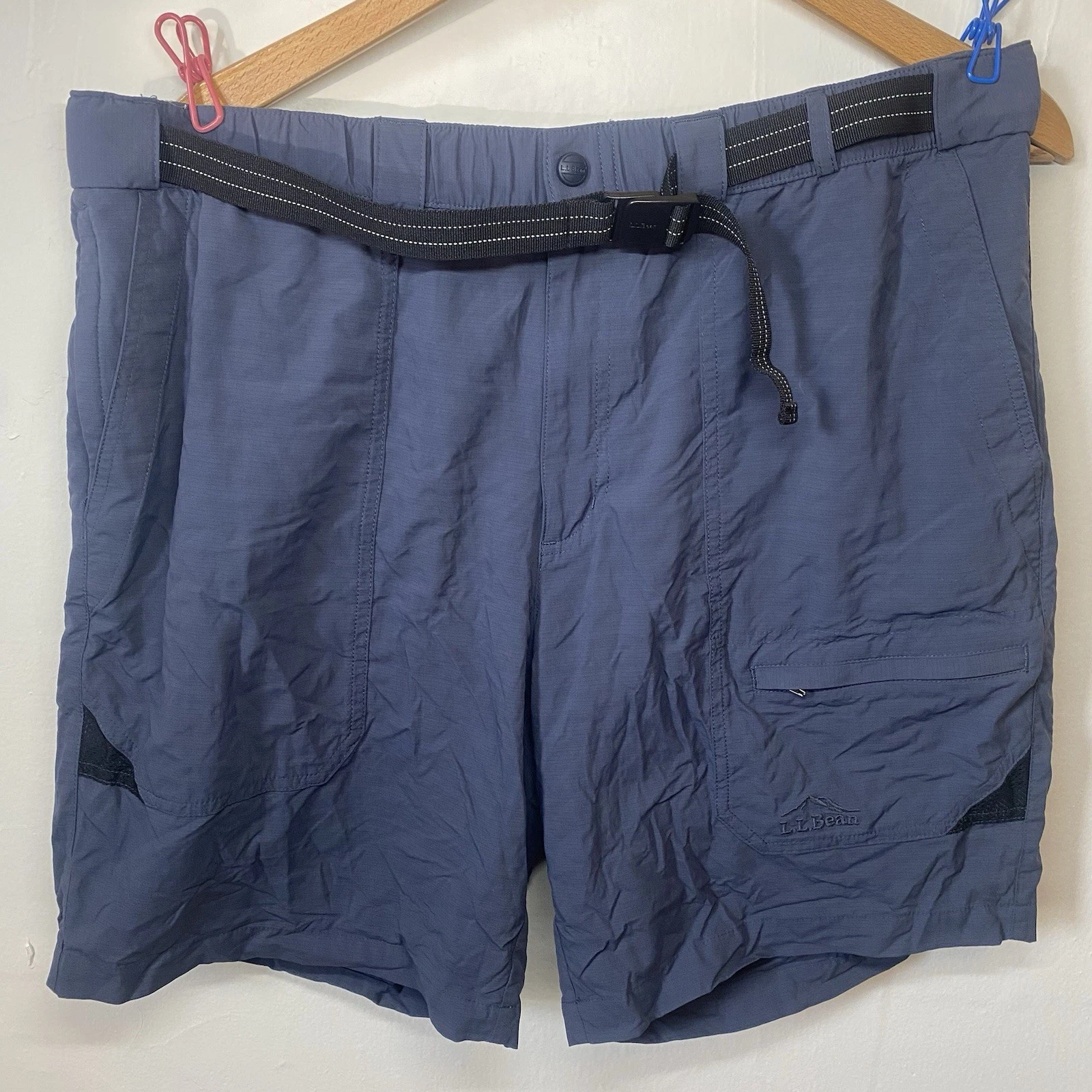 L.L. Bean Men’s Size L Ripstop Hybrid Hiking Swim Shorts Blue Belted Outdoors