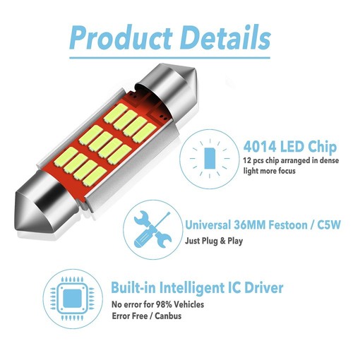 AUXITO 2 x 36mm SMD LED Car Interior Festoon Dome Light Bulbs Lamp Blue UK - Picture 2 of 9