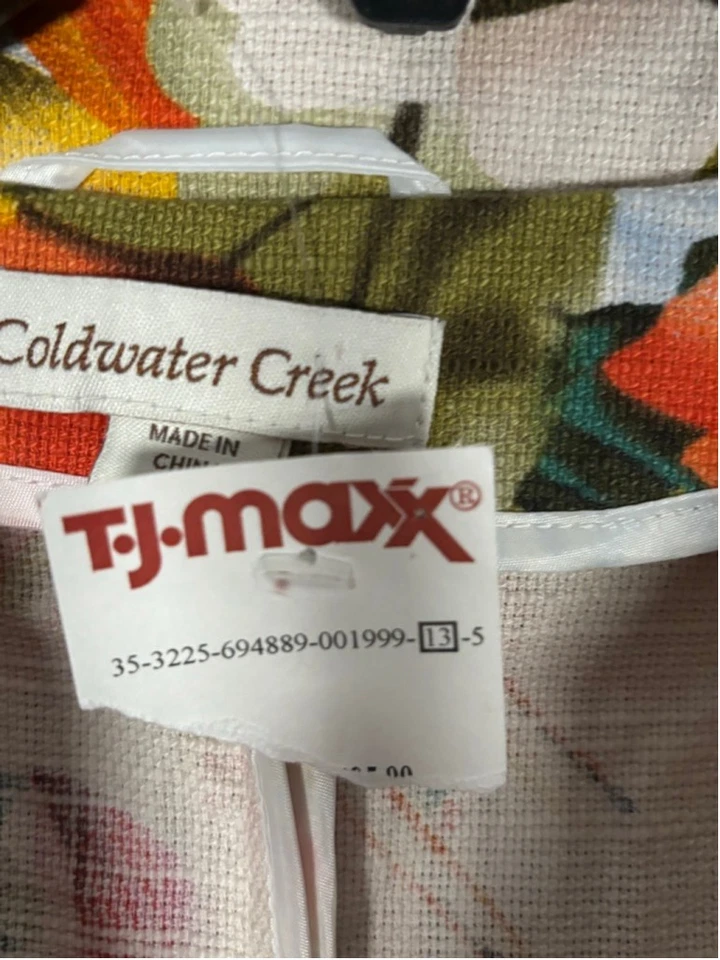 Chaqueta Blazer Coldwater Creek Mujer L Grande - Estampado Floral Tropical Algodón Azul Foto 4 de 4