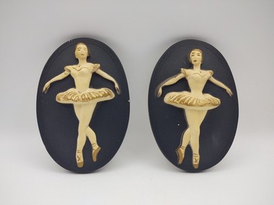 VINTAGE 1957 MILLER STUDIOS BALLERINA PLASTER / CHALKWARE ART DECO WALL PLAQUES