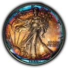 1989 1 oz Silver American Eagle - PQ Dramatic Rainbow Toning - BU - SKU-E3706