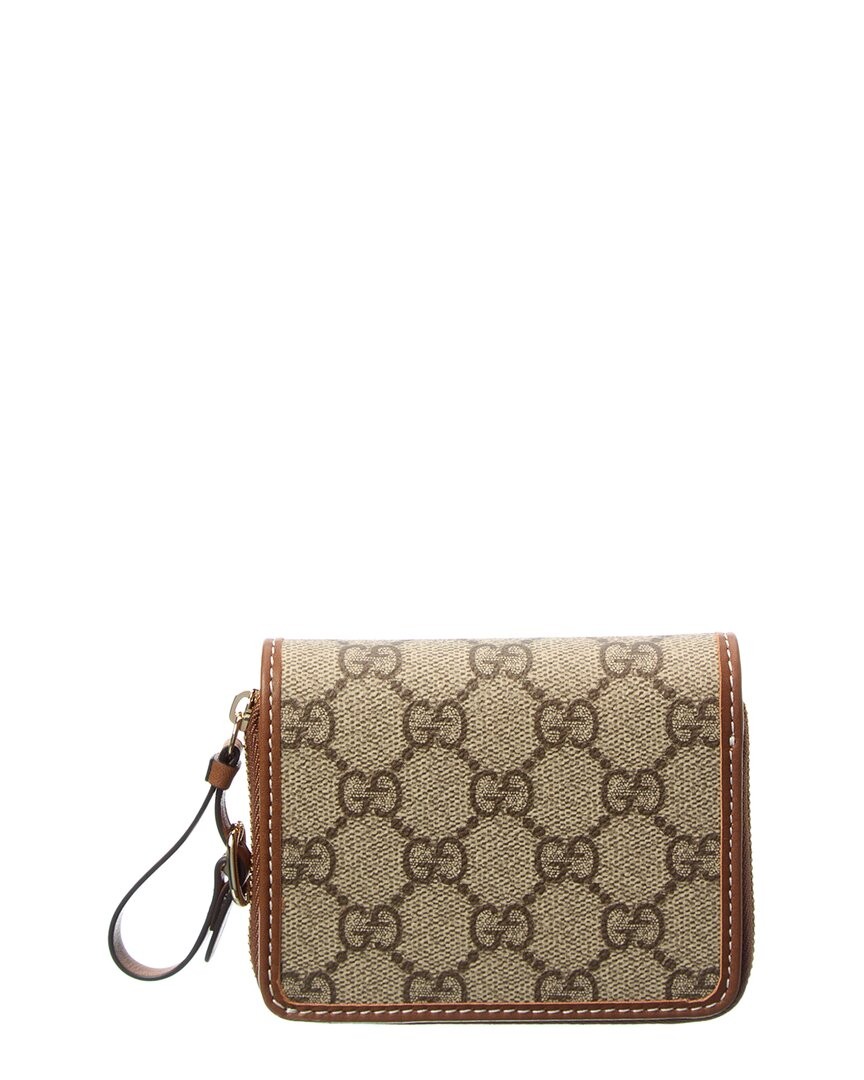 Gucci Emblem Mini Gg Supreme Canvas - Leather Zip Around Wallet Womens Brown 97590₽