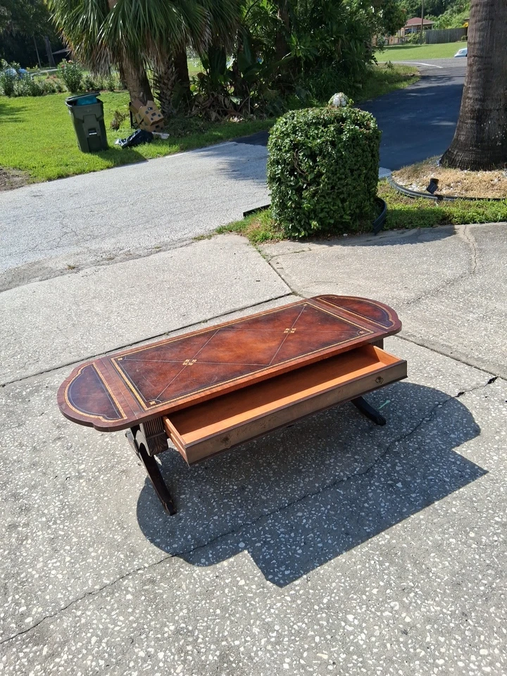 1930s Weiman Heirloom 9341 Leather Top Drop Leaf Coffee Table Imperfections READ - Image 3 of 4