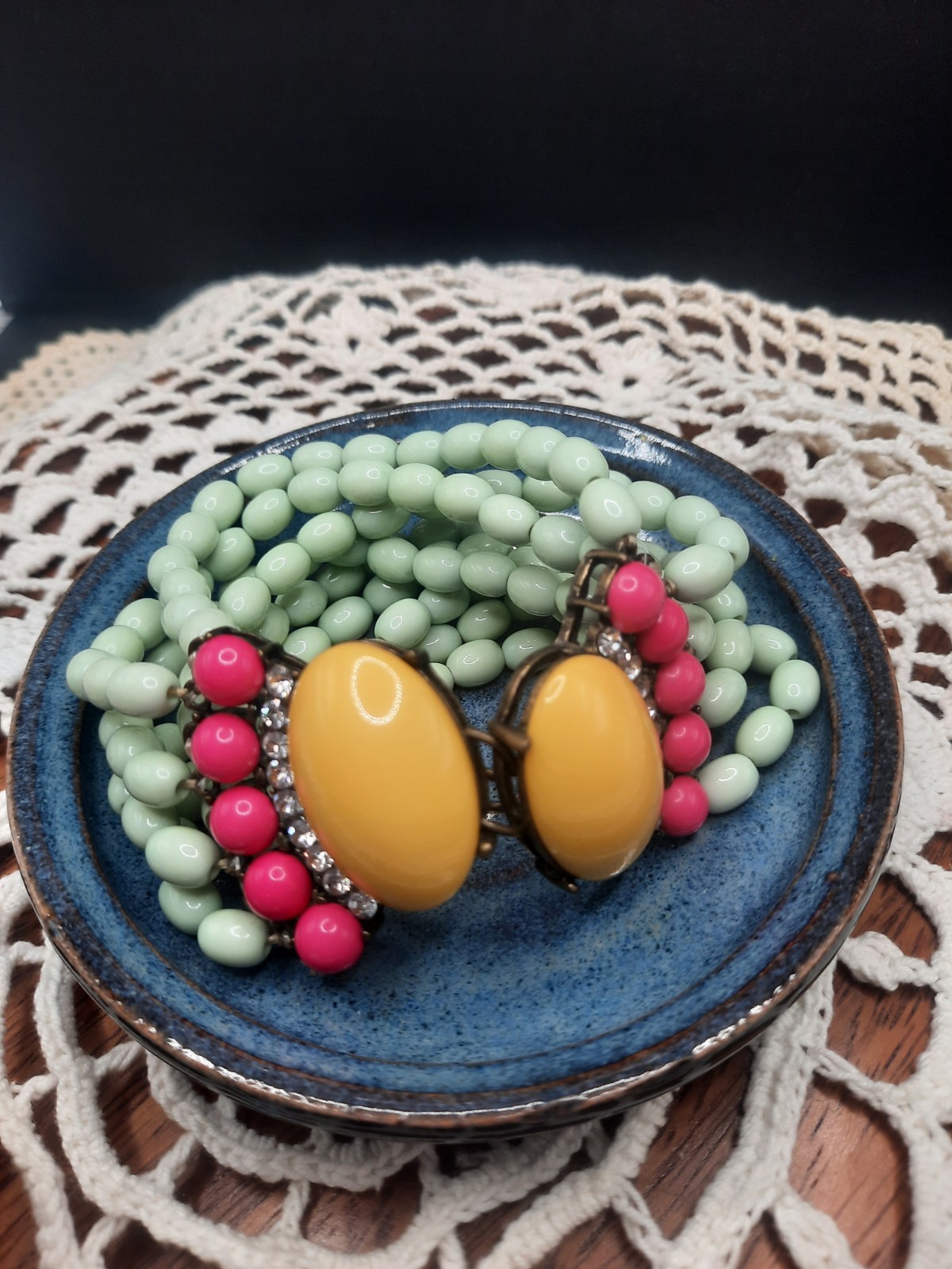 Colorful Multi Beaded Statement Stretch Wide Brac… - image 1