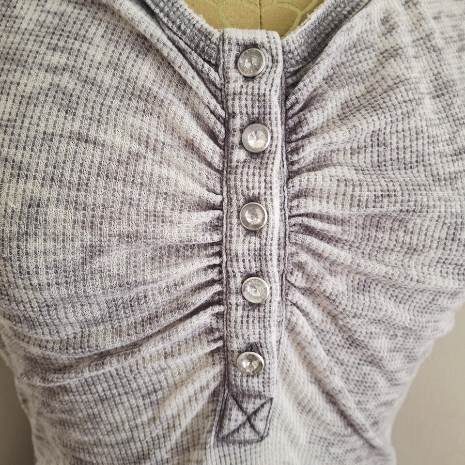 Винтажный Western Y2K помада длинный серый полупрозрачный резинке футболка со стразами кнопки  - Изображение 2 из 4