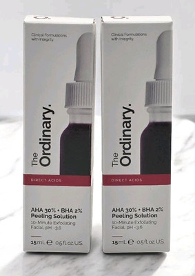 The Ordinary- Peeling Solution AHA 30% + BHA 2% (lot of 2) .5 oz each Total 1 oz