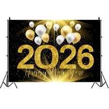 7x5ft Happy New Year Photography Backdrop Golden Confettis 2026 White and Gol...