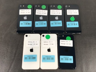 Lot of 7 Apple iPhone SE 3rd Gen Unlocked 64GB A2595 Black & White 81%+ Batt~