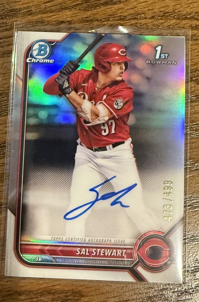 Sal Stewart 2022 Bowman Chrome 1st Refractor Auto #/499 #CDA-SS-Reds
