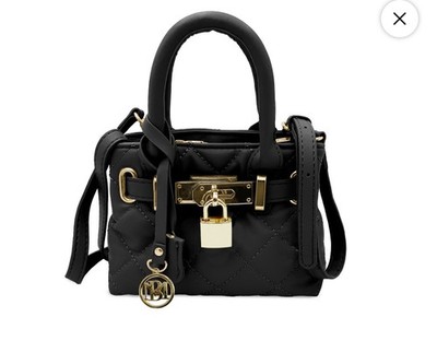 Badgley Mischka Diamond Mini Quilted Crossbody with Gold Lock Hardware Black