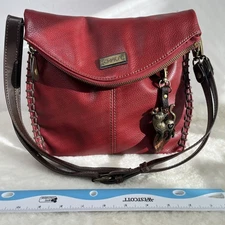 CHALA Crossbody Pebbled Burgundy Bag Zipper Flap Top W/Slim Cat Keychain BOHO