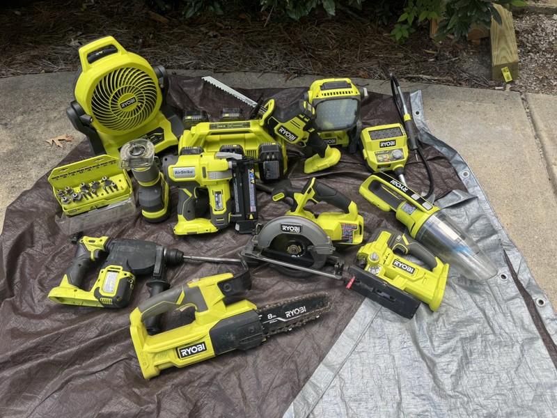 Ryobi ONE+ 18V Tool Lot w/ 7 Batteries & Charger Fan Saw Nailer Drill More