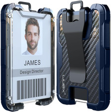 LIUGX Carbon Fiber Badge Holder, ID Card Holder with Metal Clip - Heavy Duty Por