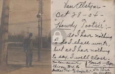 Van Alstyne TX Texas Man by Streetlight 1904 RPPC Photo Postcard COPY