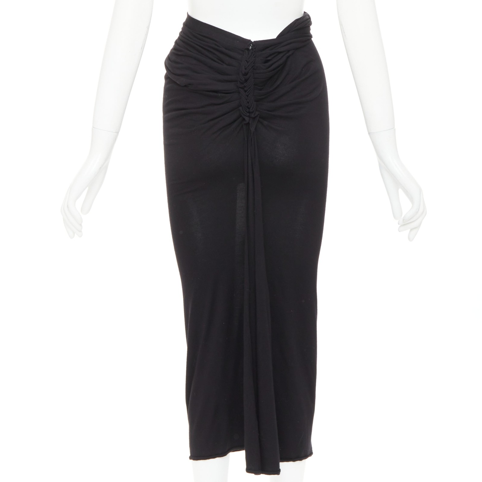 GIVENCHY black twist draped waist jersey high pencil midi skirt XS thumbnail 5