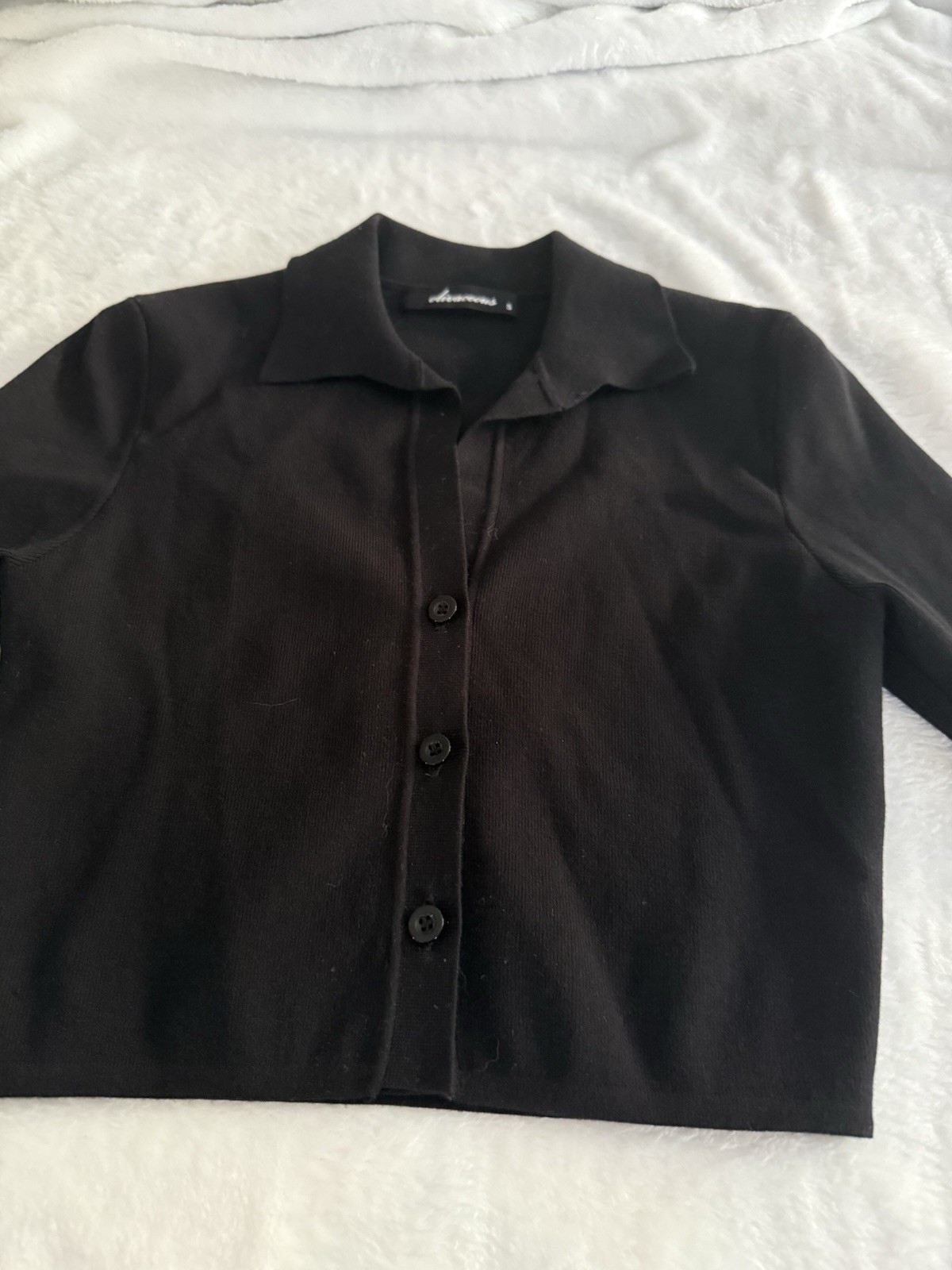 Olivaceous Black Button Down Cropped Stretch Top S - image 3