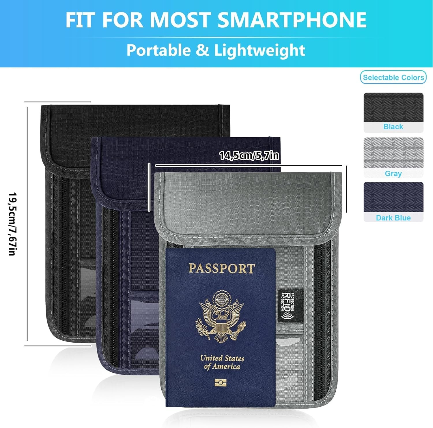 RFID Blocking Neck Wallet Passport Holder Waterproof Travel Pouch Purple