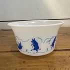 Vintage Hazel Atlas Milk Glass Dancing Pigs Blue Bowl