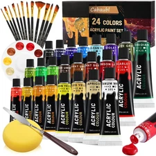 Acrylic Paint Set,39 PCS Artist Painting Supplies with 24 Rich Pigment Color,12