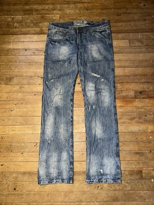 Hama Men's Straight Distressed japanese Blue Denim Jeans Medium Wash y2k