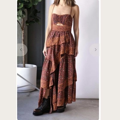 NWOT Ulla Johnson Josana Cutout High-Low Silk Maxi Dress Agate Size 10
