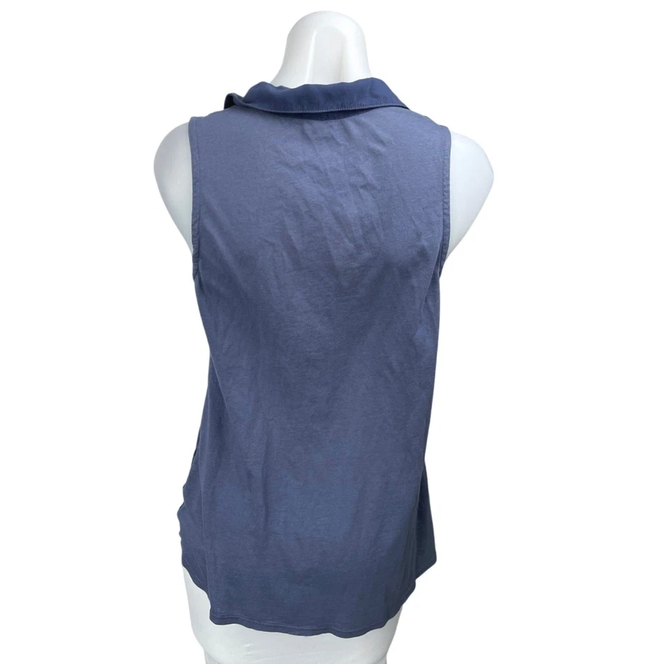 Espléndida Blusa Top Para Mujer Azul Sin Mangas Cuello en V Bolsillo Talla S Foto 2 de 4