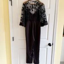 NWT ASOS Black Lace Mesh Bell Sleeve Jumpsuit Elegant Evening Formal Size 4