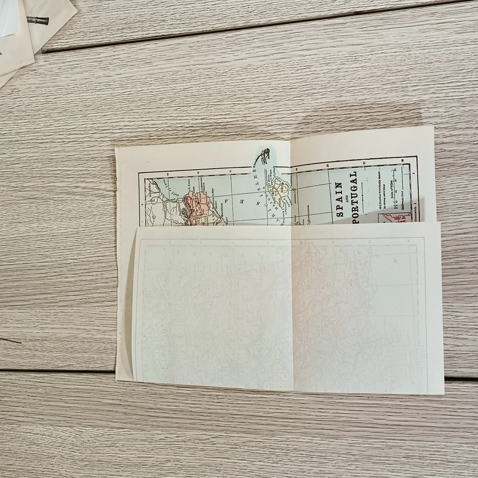 1903 年古董地图西班牙和葡萄牙折叠彩色边界铁路城市... — 第 2/3 张图片