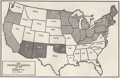 USA. Präsidentschaftswahl 1896 Skizze Karte 1942 alte Vintage Plankarte