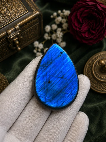 Natural Blue Labradorite Pear Cabochon Gemstone for Jewelry Making (45x30 MM) - product listing photo