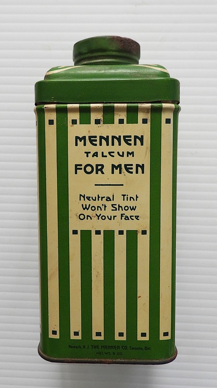 Vintage 1940's Mennen Talcum Powder Tin 4oz - Good Cond. - Still half full!