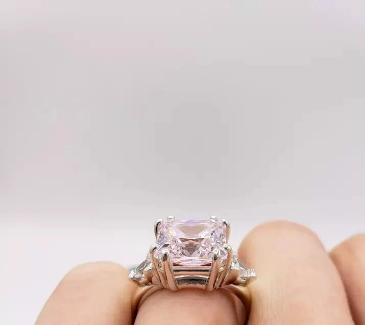 3.28 Ct Cushion Natural Pink Sapphire & Diamond Wedding Ring Real 14K White Gold - Image 3 of 4