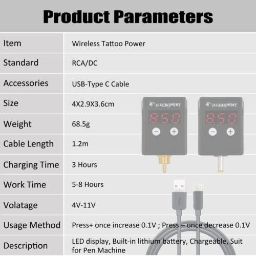 Wireless Tattoo Power Supply Mini Power RCA/DC Tattoo Battery For Tattoo Machine - Picture 9 of 9
