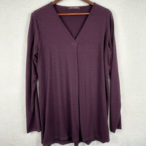 Locker geschnittenes Tunika Top XL dunkel gestreift Pullover V-Ausschnitt weich fließend Lagenlook