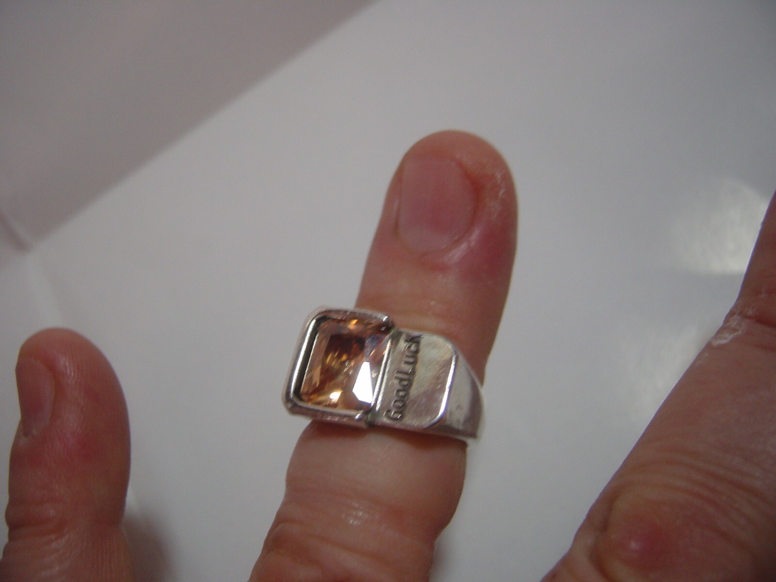 vintage Solid Silver Ring -GOOD LUCK Sparkling Cu… - image 8