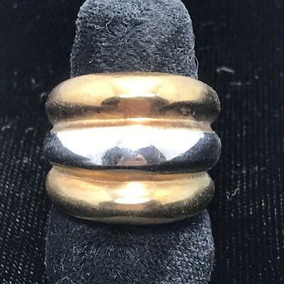 Vintage  18 K HGE  2-Tone Silver & Gold Plated  Stunning Bold Design Ring  sz 6