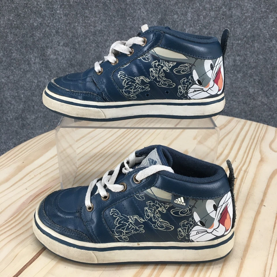 Adidas Zapatos Niños 13.5 Niños Looney Tunes Medio Top Tenis Cuero Azul Con Cordones Foto 2 de 4