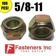 (Qty 100) 5/8-11 Grade 8 Nylon Insert Lock Nuts Nylock Yellow Zinc Plated