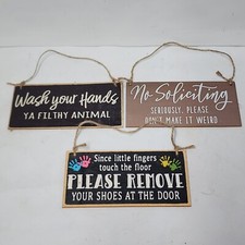 Set Of 3 Signs No Soliciting Wash Your Hands Remove Shoes At The Door Funny