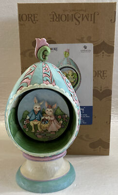Jim Shore Heartwood Creek  ~ Easter Egg with Rotating Bunny Scene Figurine NIB