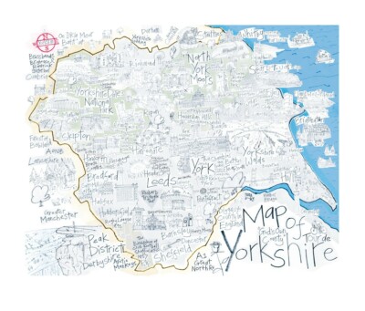 Debbie Ryder Hand drawn map of Yorkshire, giclee fine art print