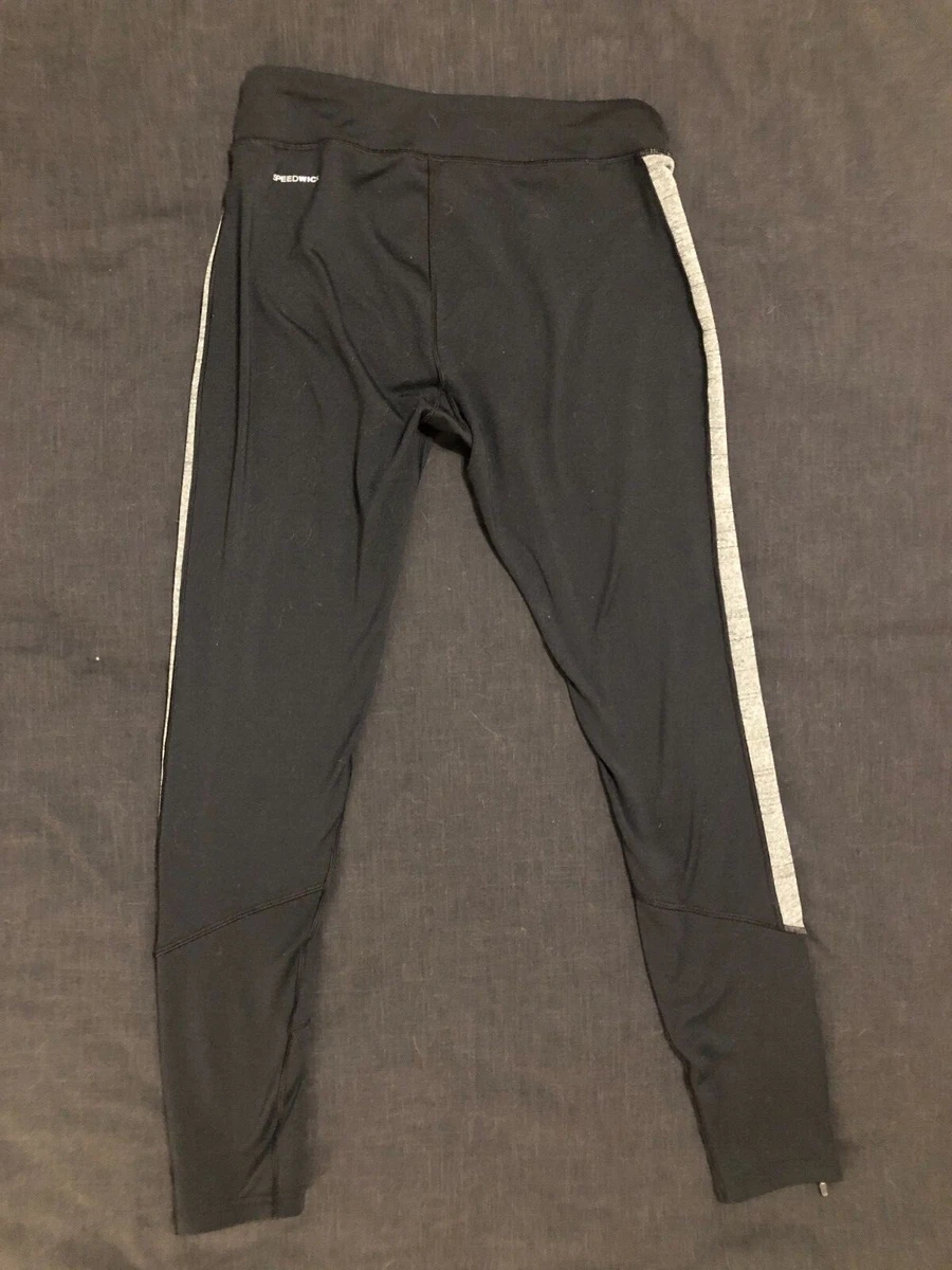 Reebok Speedwick Leggings Pants Black Gray Stripe Women s Size M