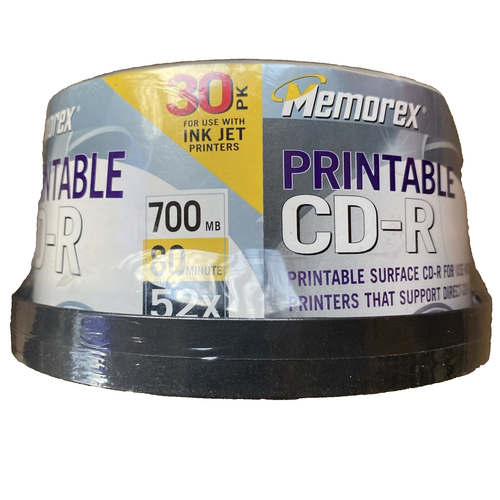 NIB MEMOREX SEALED PRINTABLE / RECORDABLE CD-R 30 Pack 52X 700MB 80 Min ...