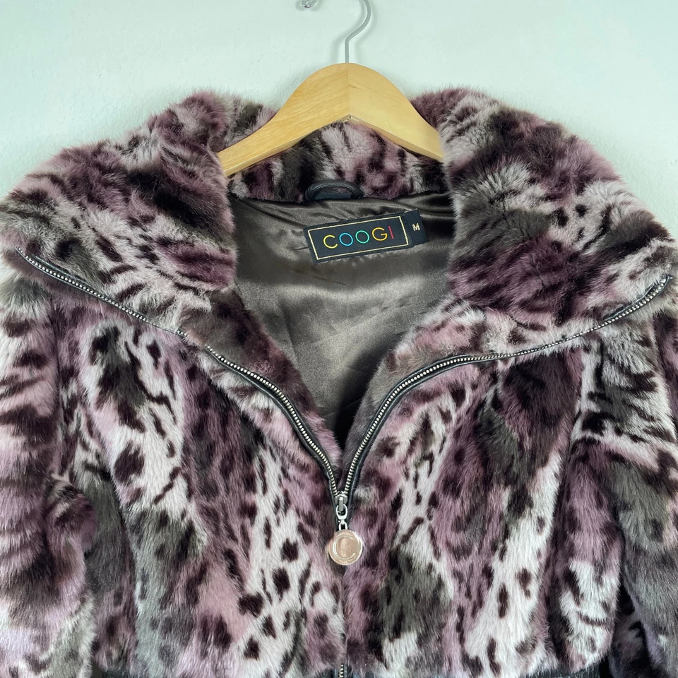 Lujosa Chaqueta Abrigo Cuello Grande LEOPARDO GUEPARDO PIEL SINTÉTICA COOGI De Colección Talla M Foto 4 de 4