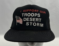 Vintage I Support Our Troops Desert Storm trucker hat cap snap back mesh