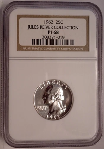 1962 Washington Quarter NGC PF 68 From Famous Jules Reiver Collection